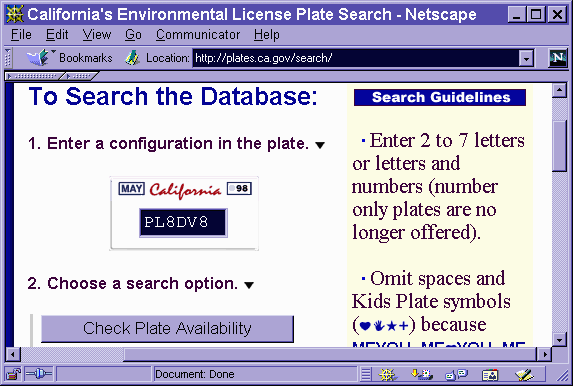 Figure 5-2: California License Plate Search