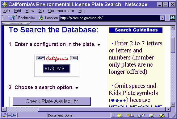 licence plate availability check